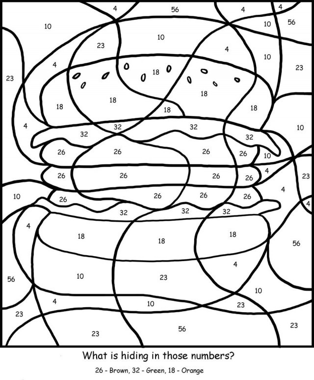 Boys Color By Number Coloring Pages
 Burger Coloring By Numbers For Kids Girls Boys