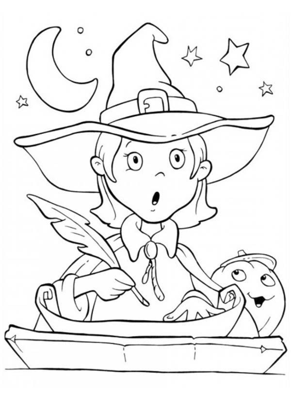 Boys From Witch Cartoon Coloring Pages
 Funny Young Witch is Surprised on Halloween Day Coloring