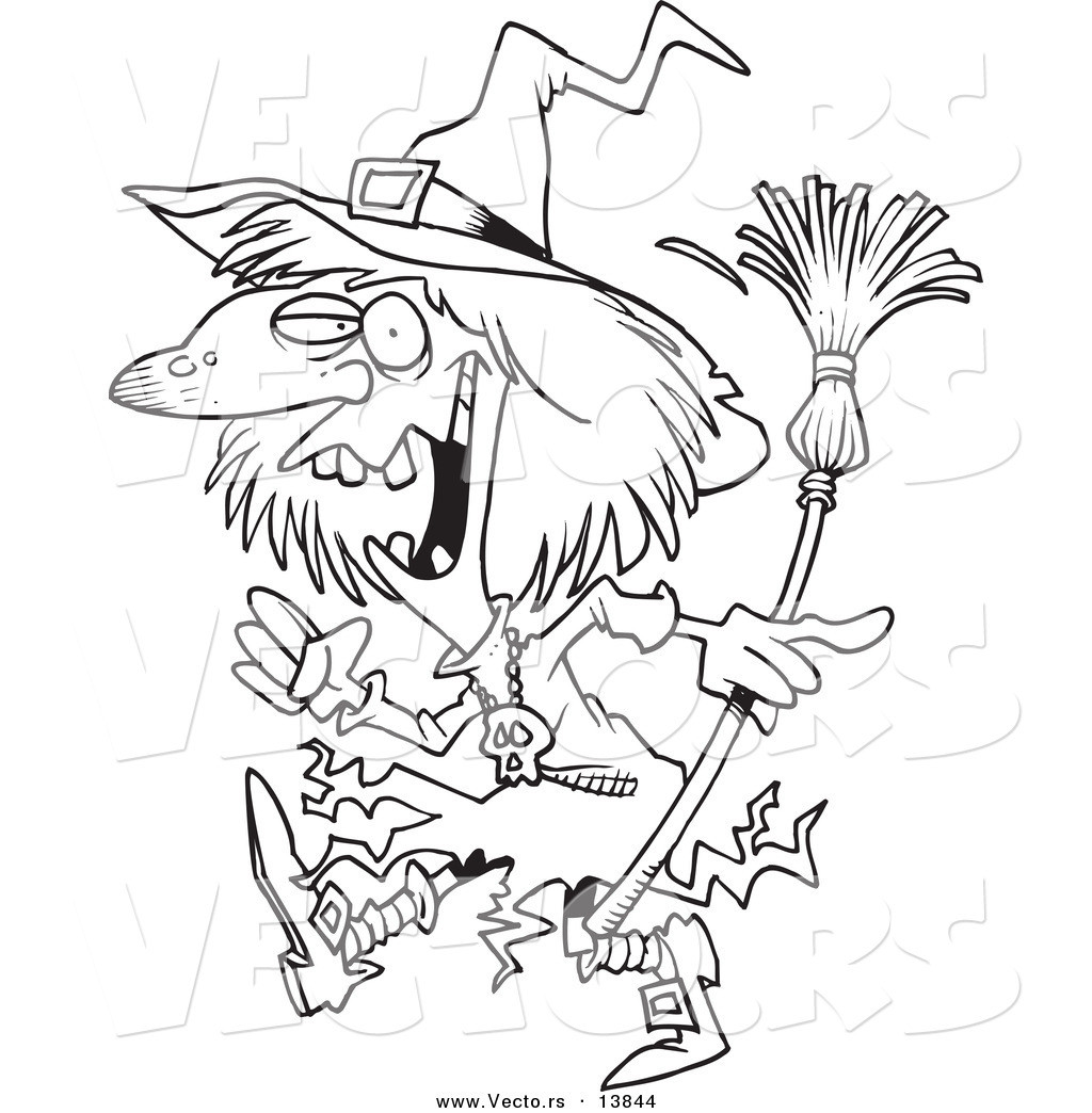 Boys From Witch Cartoon Coloring Pages
 Vector of a Cartoon Creepy Witch Walking Coloring Page