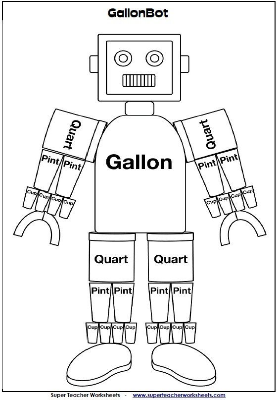 Boys Measuring Coloring Sheets
 Gallon Bot