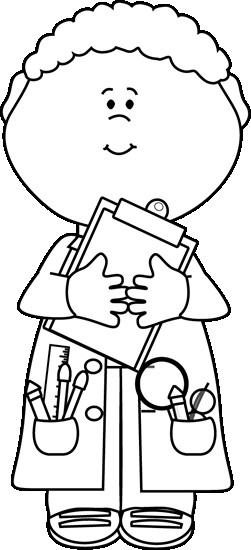 Boys Measuring Coloring Sheets
 Black and White Boy Scientist with a Clipboard