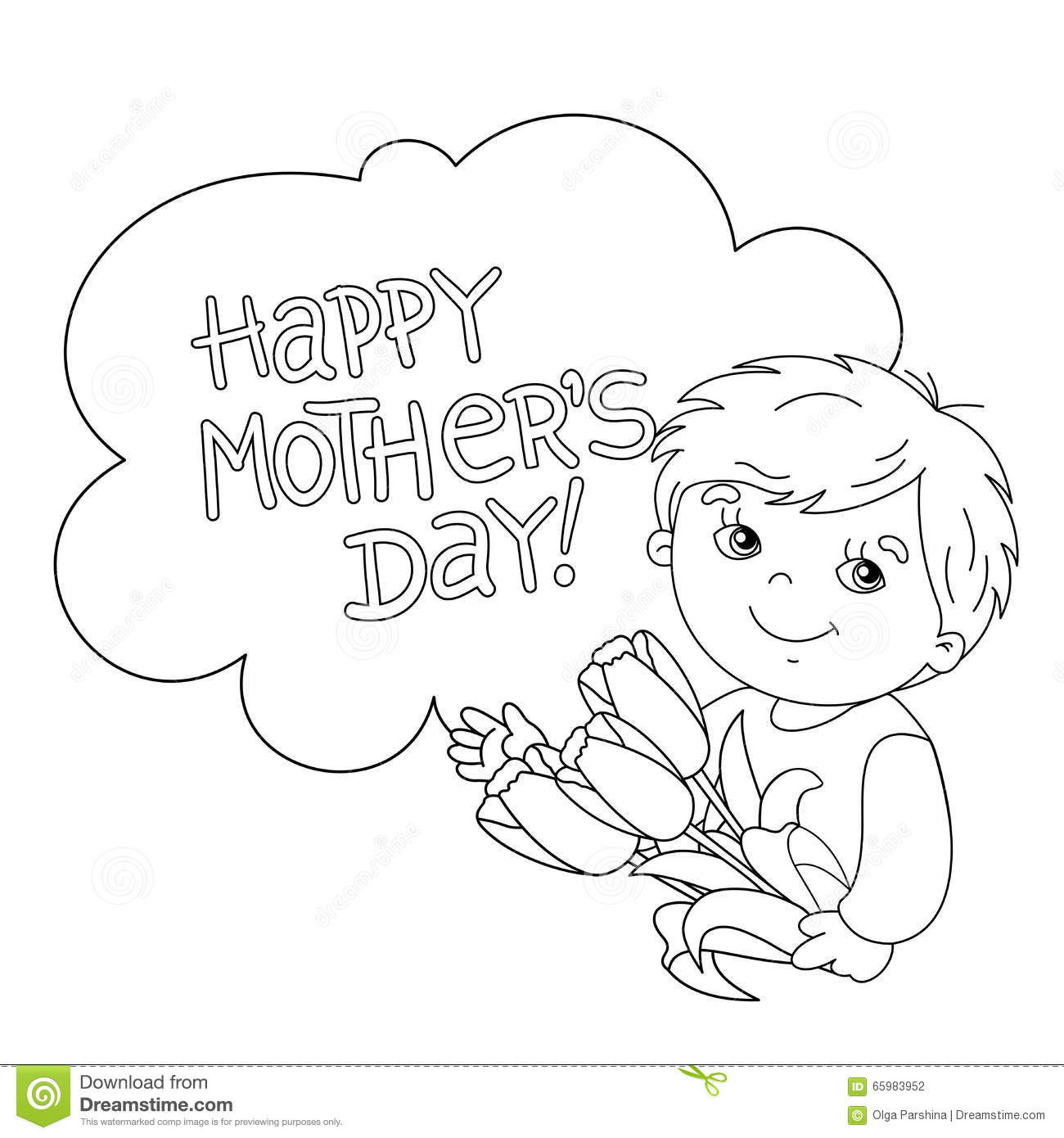Boys Mothers Day Coloring Sheets
 Coloring Page Outline Boy With Flowers Mother s Day