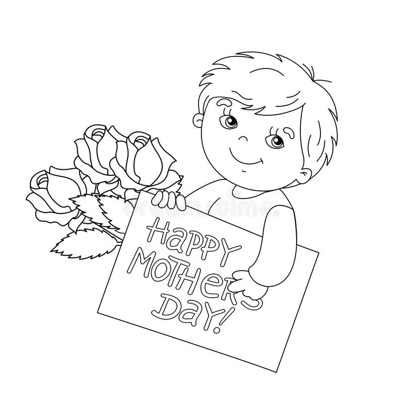 Boys Mothers Day Coloring Sheets
 Coloring Page Outline Boy With Card For Mother s Day