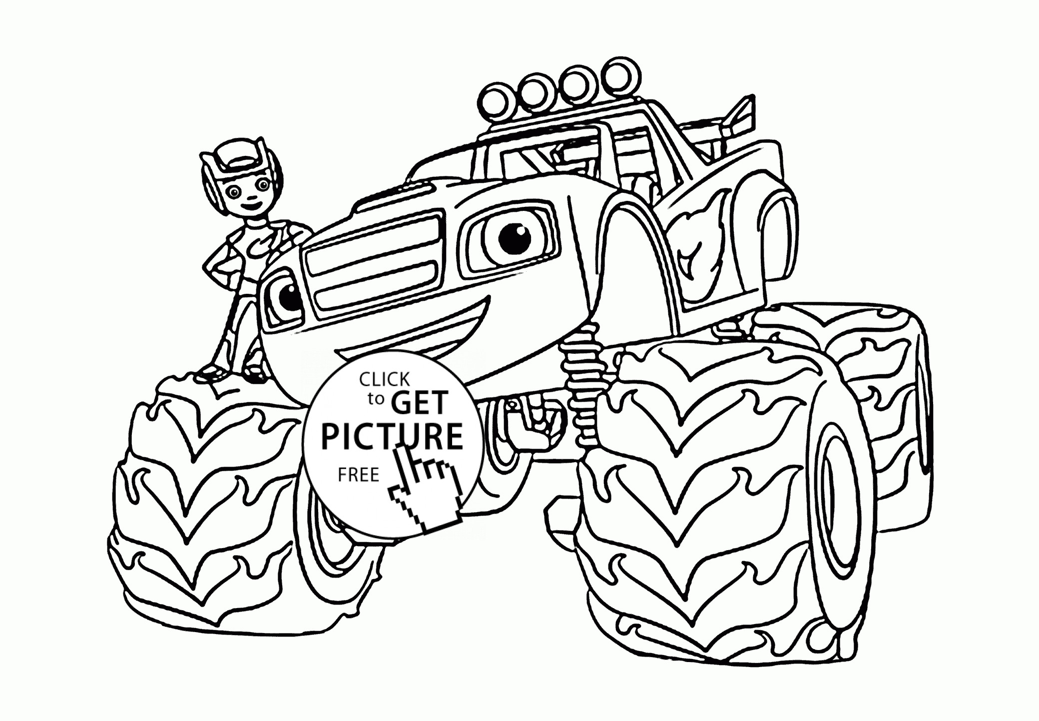 Boys Printable Coloring Pages
 Blaze Monster Truck with Boy coloring page for kids