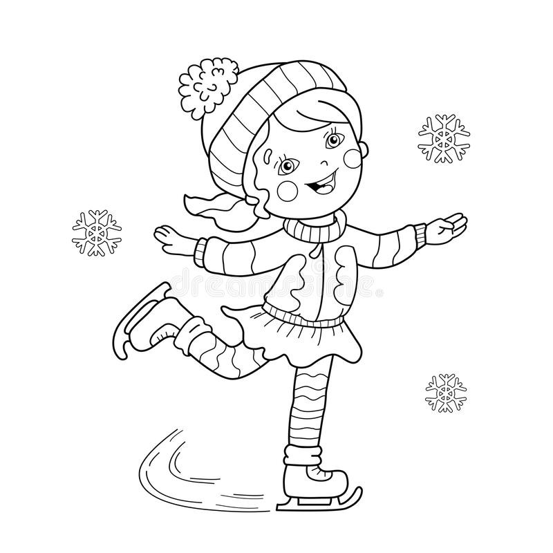 Boys Skating In Winter Coloring Pages
 Coloring Page Outline Cartoon Girl Skating Winter