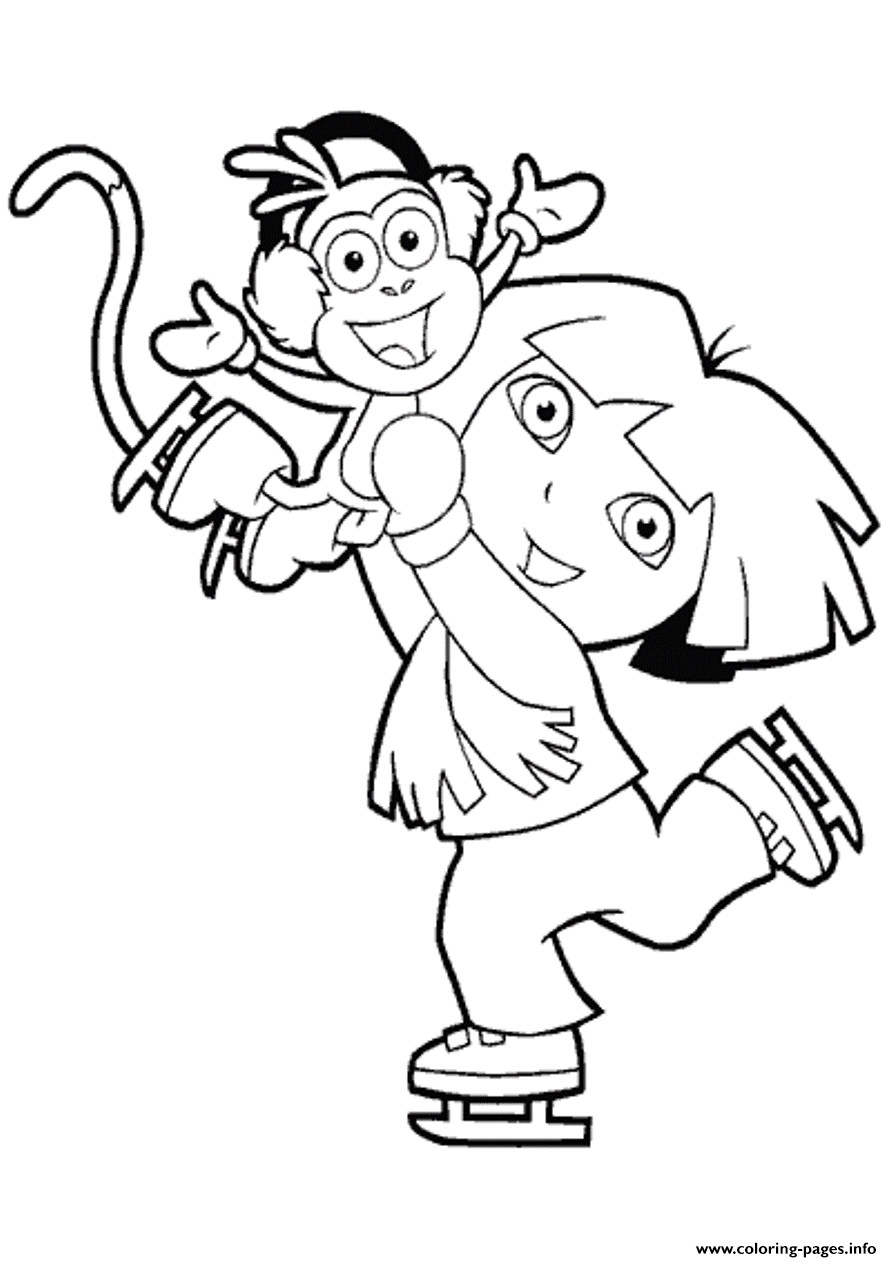 Boys Skating In Winter Coloring Pages
 Dora Ice Skating Winter Kids Coloring Pages Printable