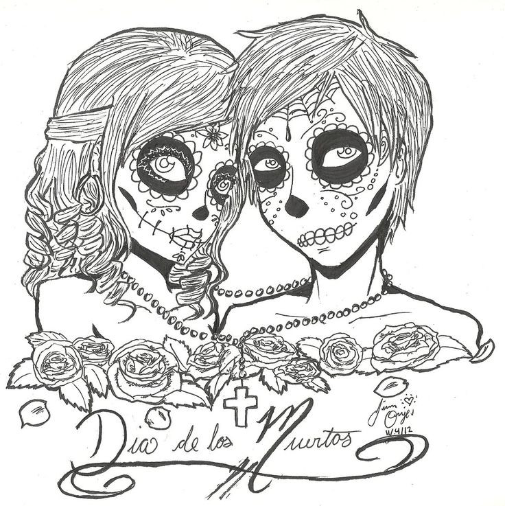 Boys Skull Coloring Pages
 printable black and white dia de los muertos boy and girl