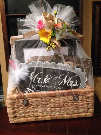 Bridal Shower Gift Basket Ideas For Bride
 Bridal shower basket idea wrapped in tulle for the Mr