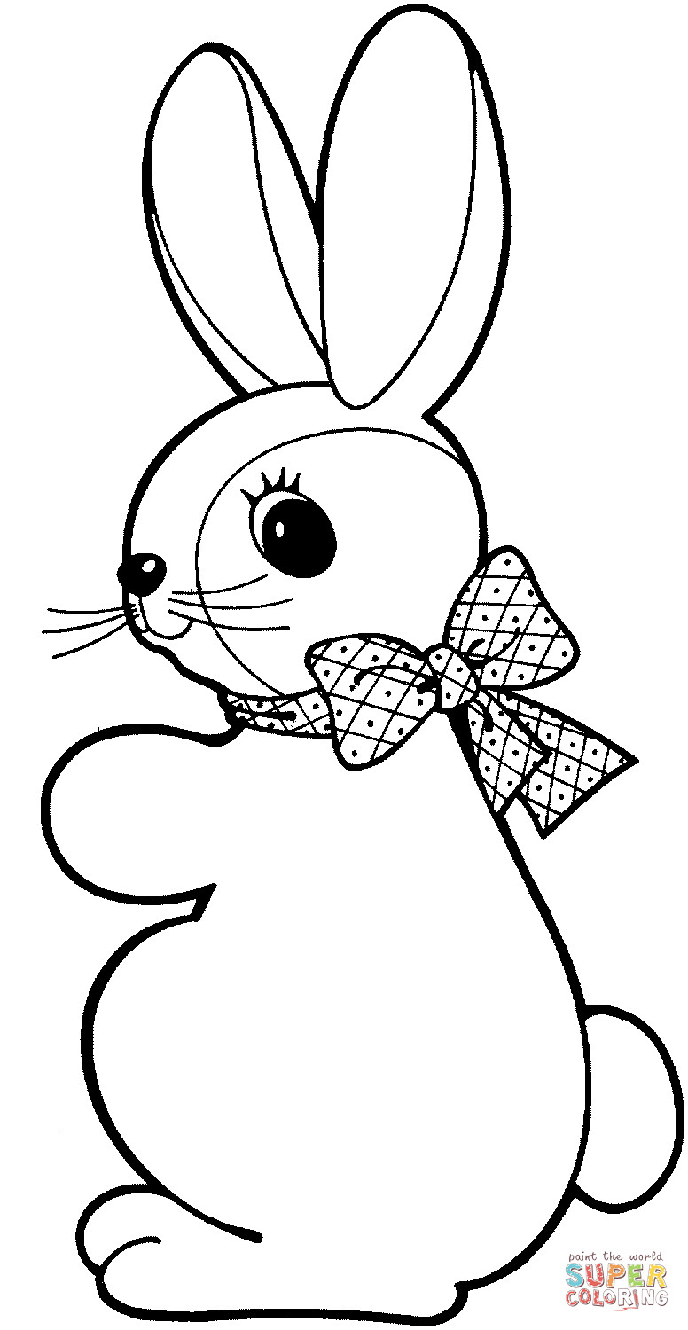 Bunny Coloring Pages
 Cute Rabbit with Ribbon coloring page