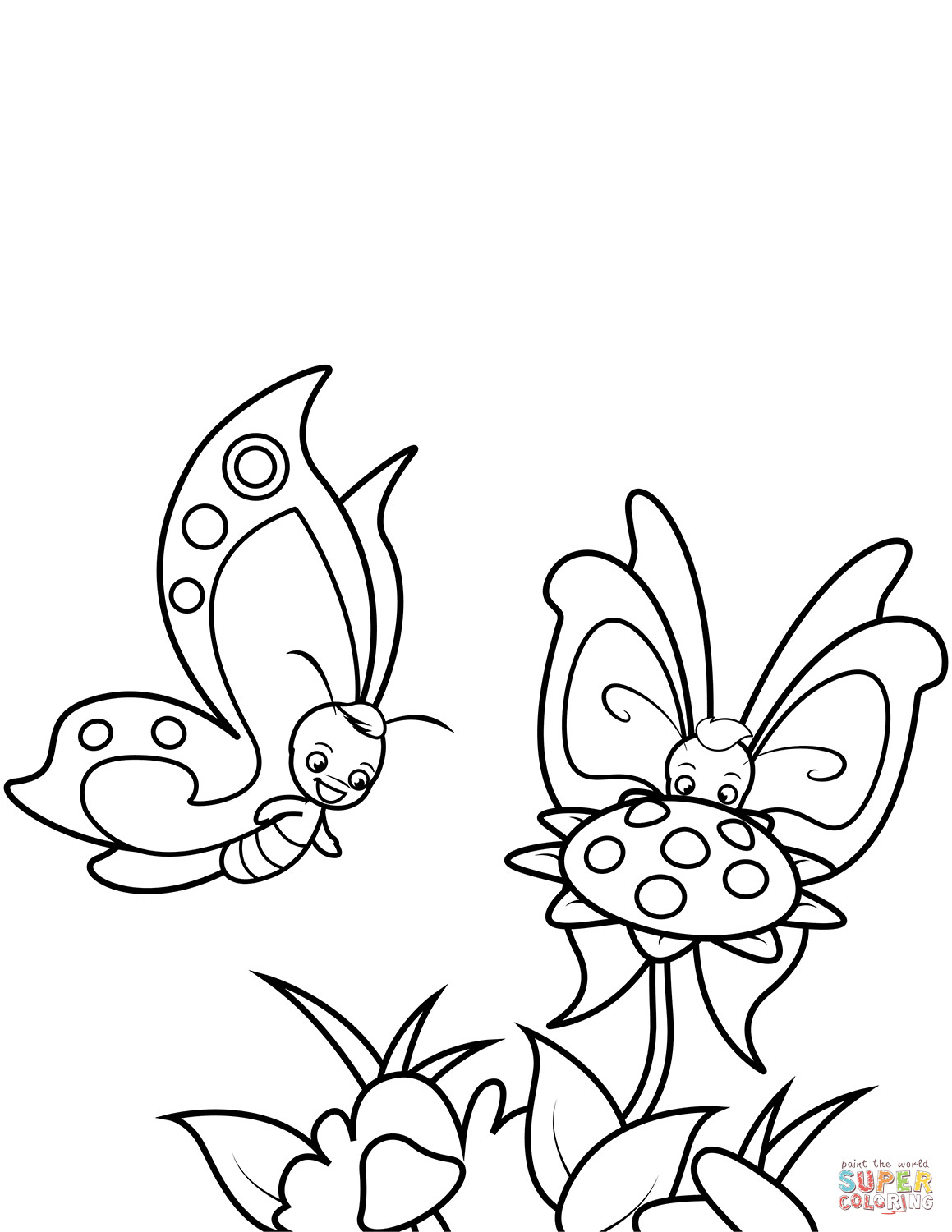 Butterfly Coloring Pages For Boys
 Butterfly Boys and Sunflower coloring page