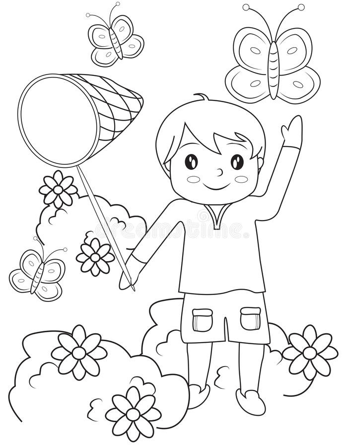 Butterfly Coloring Pages For Boys
 Boy Catching Butterflies Coloring Page Stock Illustration