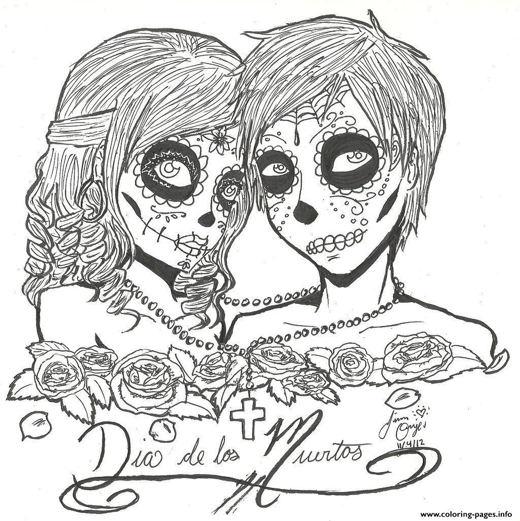 Candy Girl Coloring Pages
 Print skull sugar couples love coloring pages
