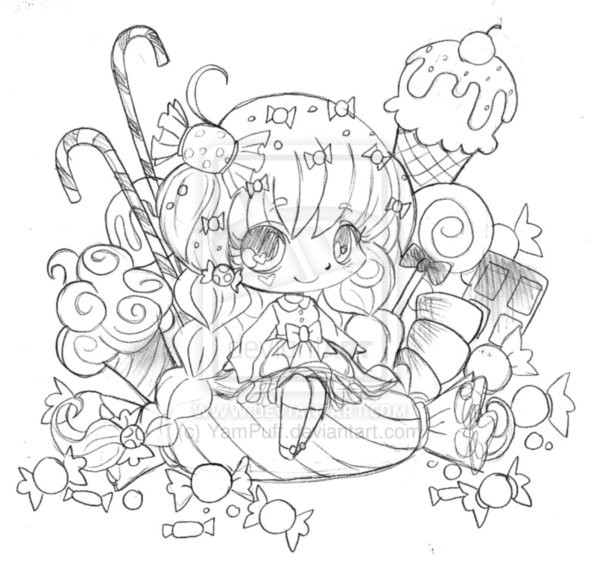 Candy Girl Coloring Pages
 Anime Candy Chibi Girl Coloring Pages Sketch Coloring Page