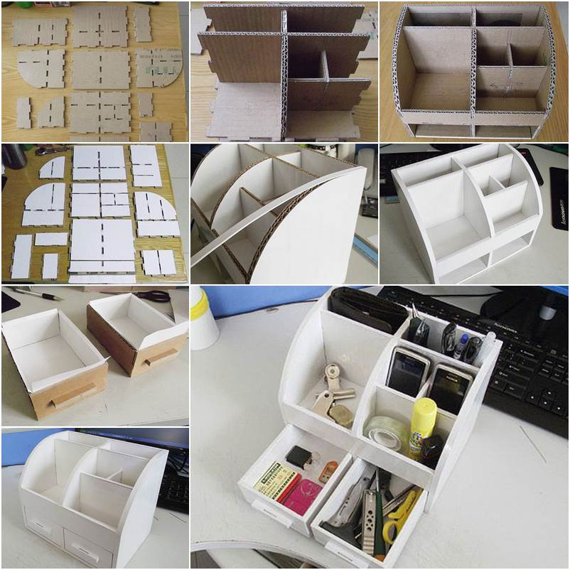 Cardboard Organizer DIY
 DIY Cardboard Desktop Organizer with Drawers