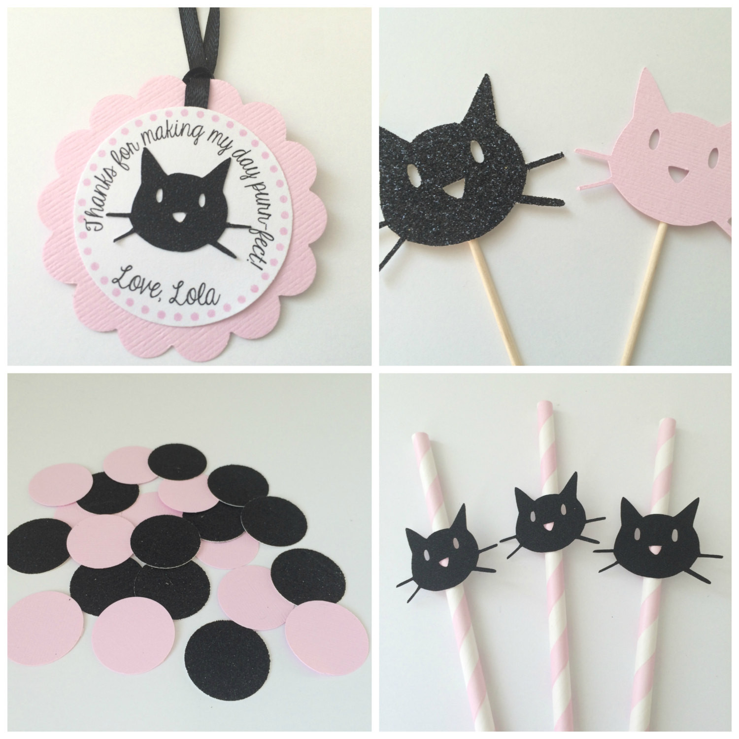 Cat Birthday Decorations
 Pink and Black Kitty Cat Party Package Black Glitter