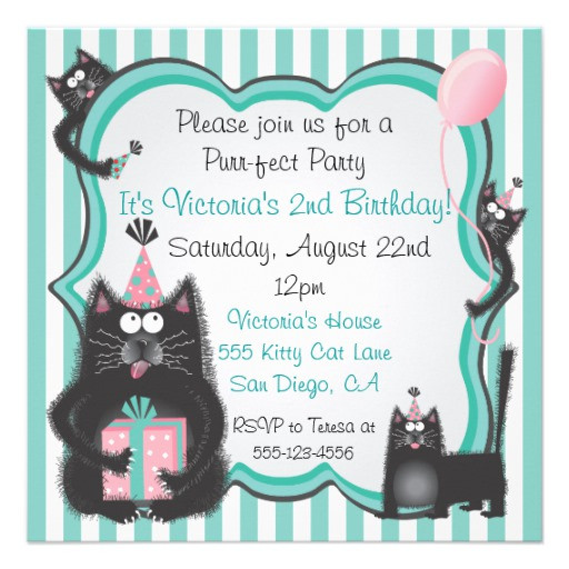Cat Birthday Invitations
 Cute Kitty Cat Birthday Party Invitation 5 25" Square
