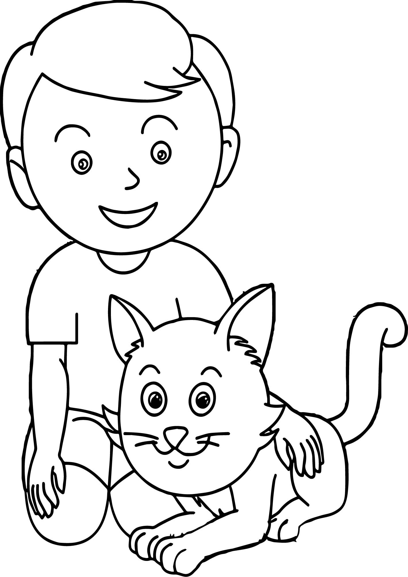 Cat Boy Coloring Pages
 Boy With Cat Coloring Page