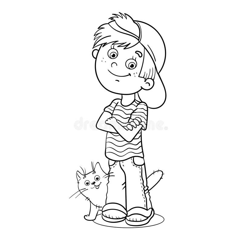 Cat Boy Coloring Pages
 Coloring Page Outline A Boy With His Cat Stock Vector