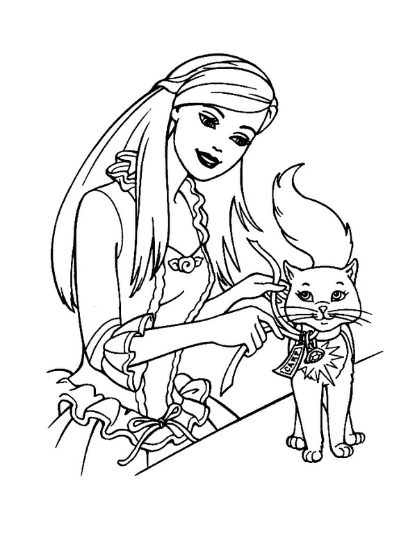 Cat Coloring Pages For Girls
 barbie princess with cat coloring pages for girls