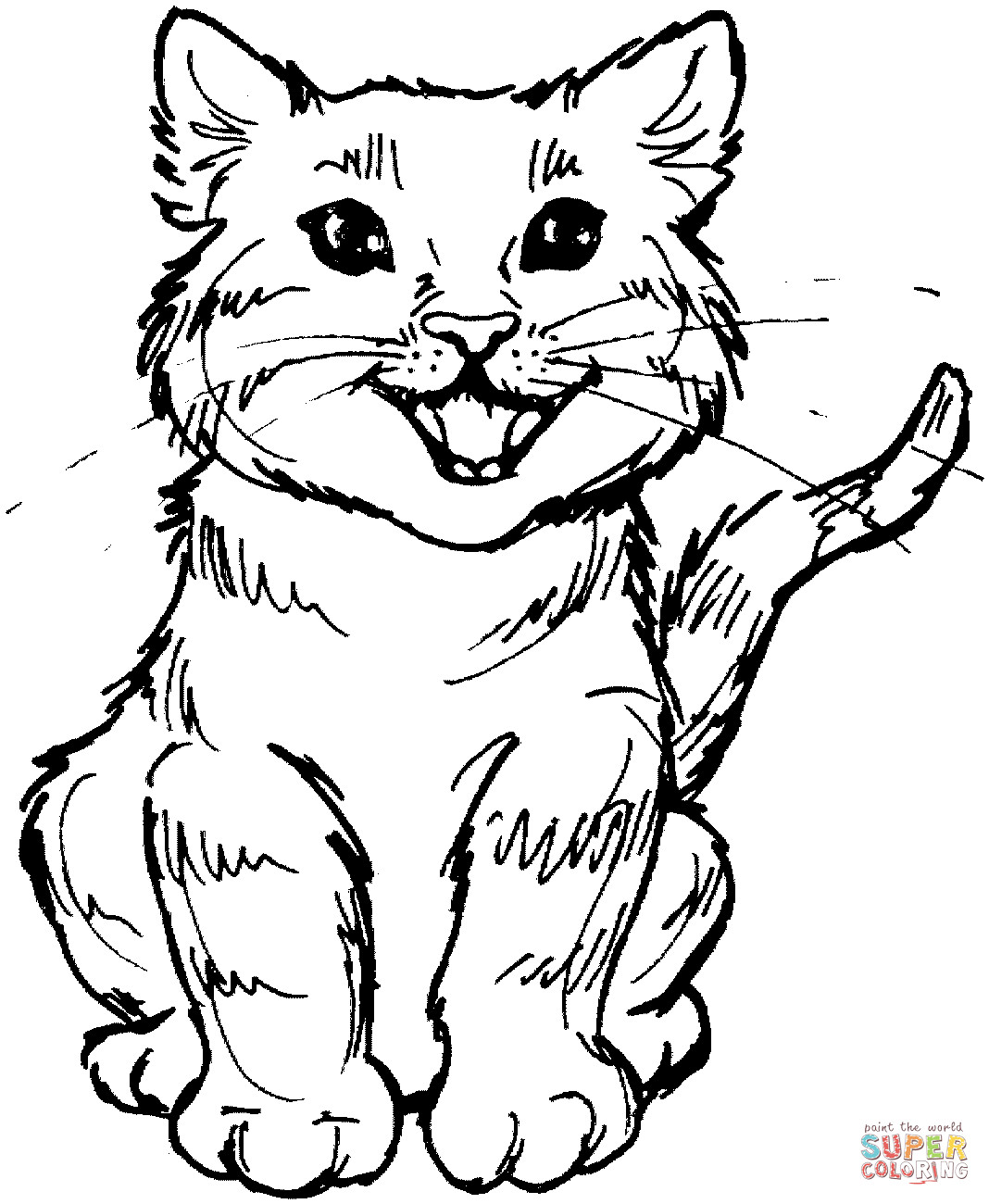 Cat Coloring Pages
 Meowing kitten coloring page