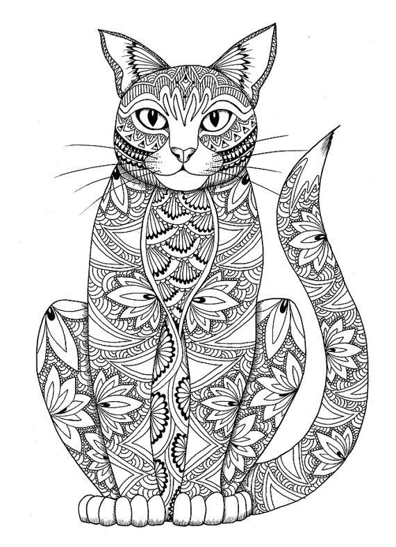 Cats Adult Coloring Book
 Cat coloring page by miedzykreskami on Etsy