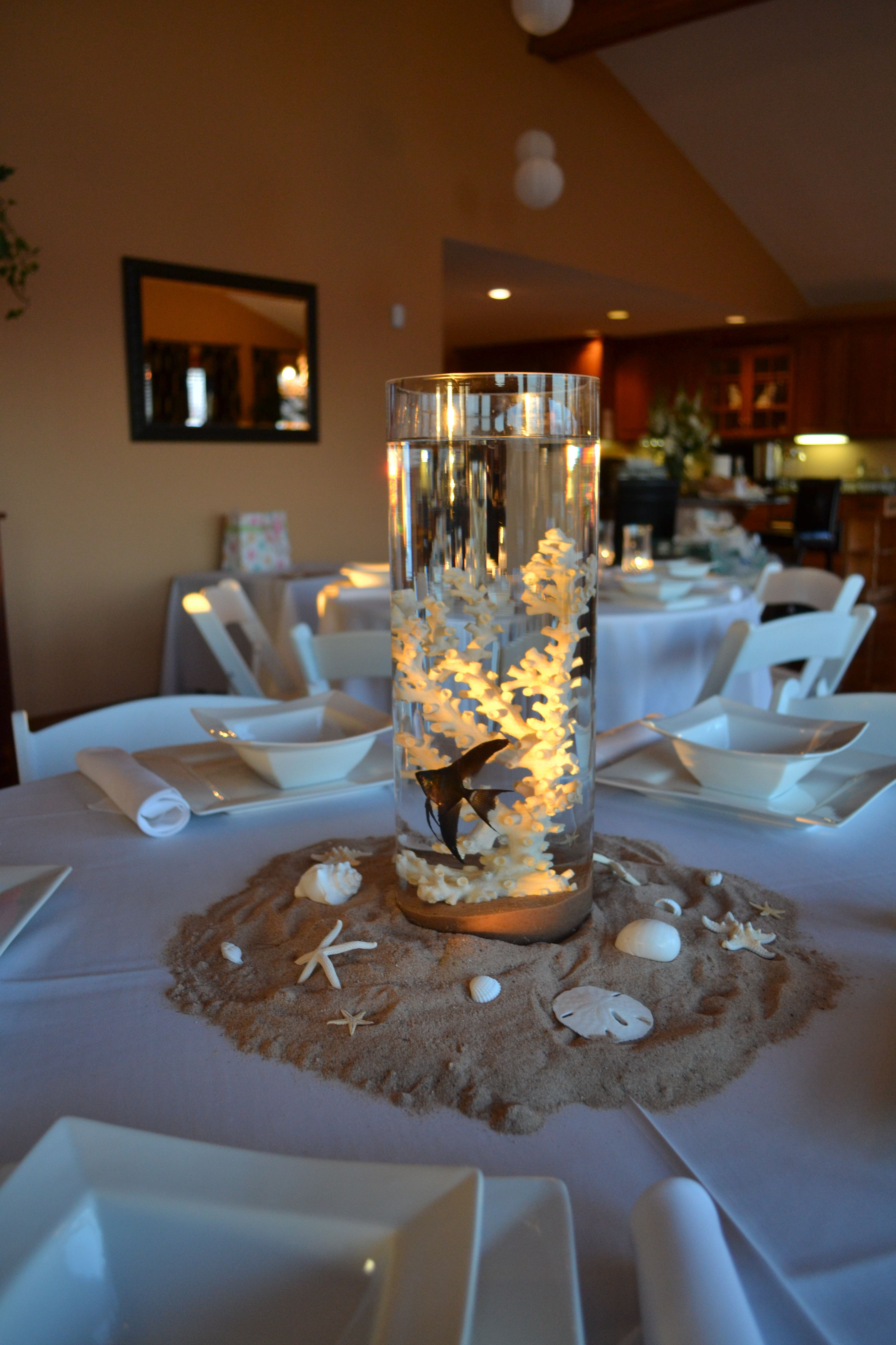 Centerpiece Ideas For Beach Theme Party
 Centerpieces for beach themed baby shower with real fish