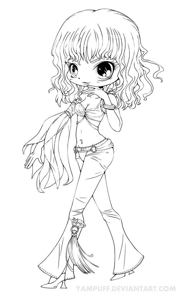 Chibi Anime Girl Coloring Pages
 Britney Spears Chibi Lineart Slave 4 U by YamPuff on