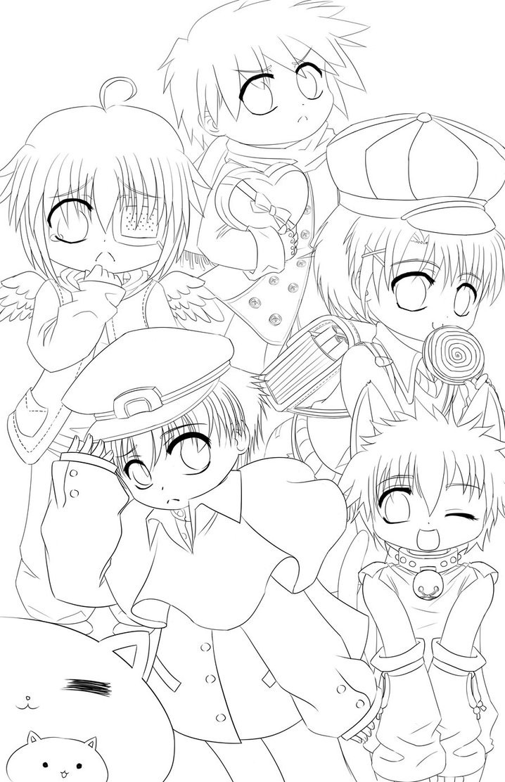 Chibi Coloring Pages Boys
 Chibi Boys Line Art by nightmaresky on DeviantArt
