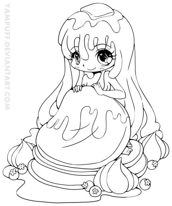 Chibi Coloring Pages With Three Girls
 Pancake Girl Chibi Lineart by YamPuff on deviantART