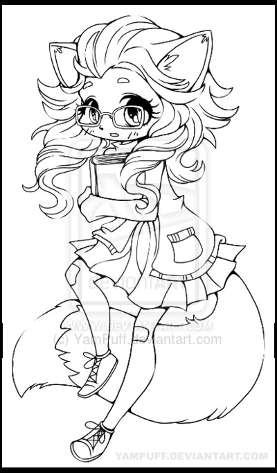 Chibi Coloring Pages With Three Girls
 Fox Girl Chibi Lineart by YamPuffviantart on