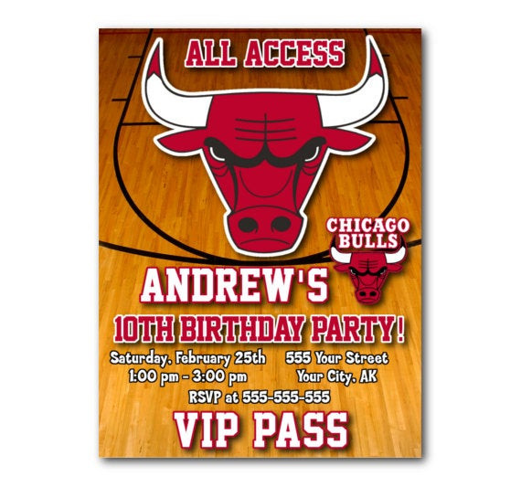 Chicago Bulls Birthday Party
 Chicago Bulls Vip Pass Party Invitation by