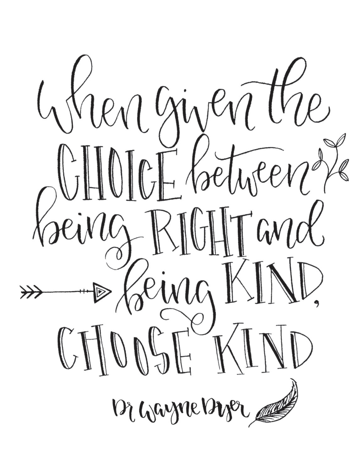Choose Kindness Quotes
 Choose Kind Hand Lettered Quote Wall Art Print 8x10 or 5x7