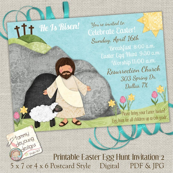 Christian Easter Party Ideas
 Religious Easter Egg Hunt Invitation Easter Worship Invite