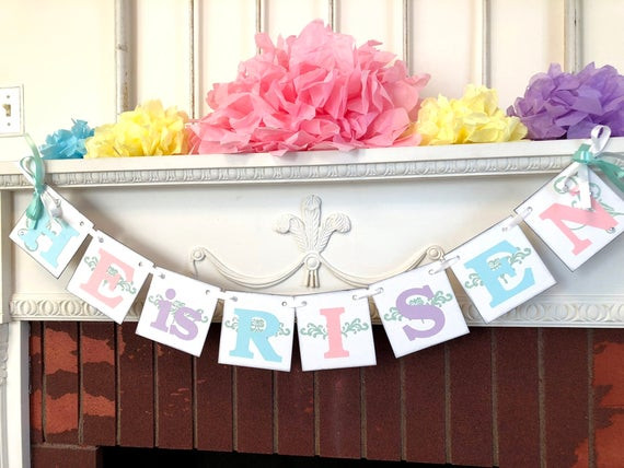 Christian Easter Party Ideas
 Easter decorations He is RISEN banner Easter Garland