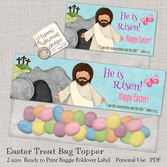 Christian School Easter Party Ideas
 Christian Easter Treat Bag Toppers Printable He Is Risen