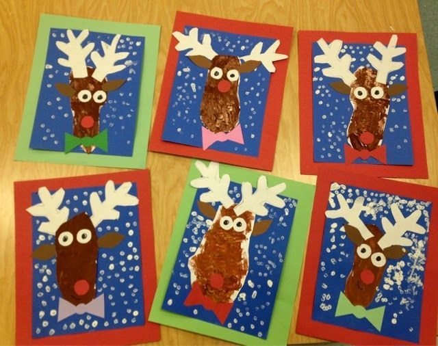 Christmas Art Ideas For Teachers
 Kindergarten Reindeer trace foot for the head sponge
