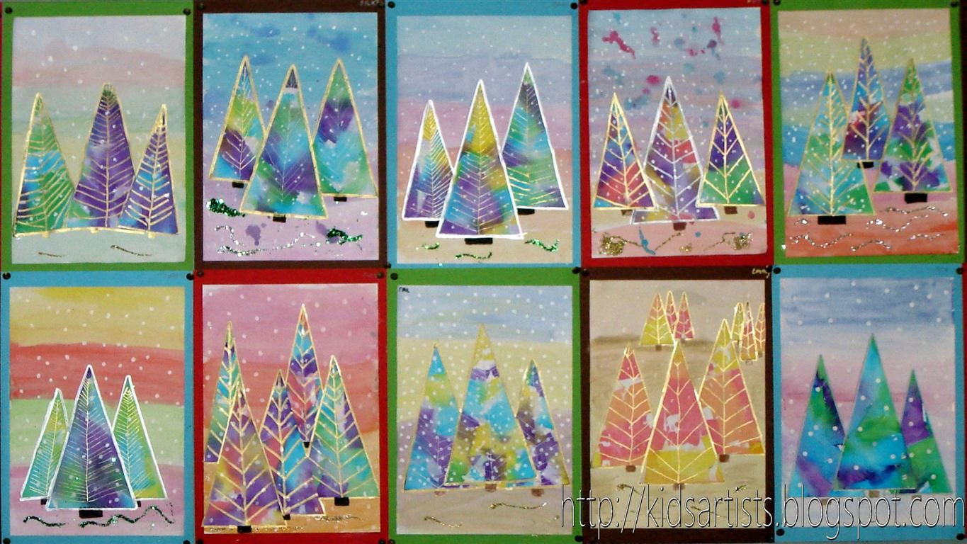 Christmas Art Ideas For Teachers
 Kids Artists Christmas water color cut into trees and