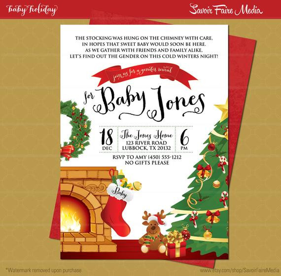 Christmas Gender Reveal Party Ideas
 Christmas Gender Reveal Party Invitation Baby Christmas