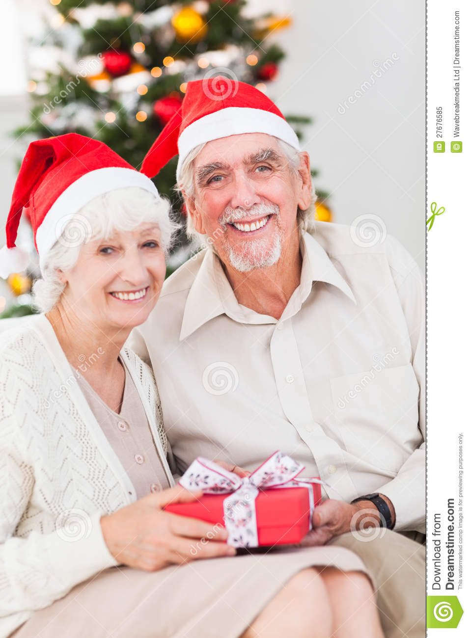 Christmas Gift Ideas For Older Couple
 Smiling Old Couple Swapping Christmas Gifts Stock Image