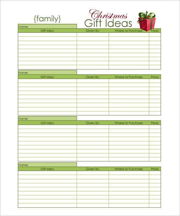 Christmas Gift List Ideas
 24 Christmas Gift List Templates Free Printable Word