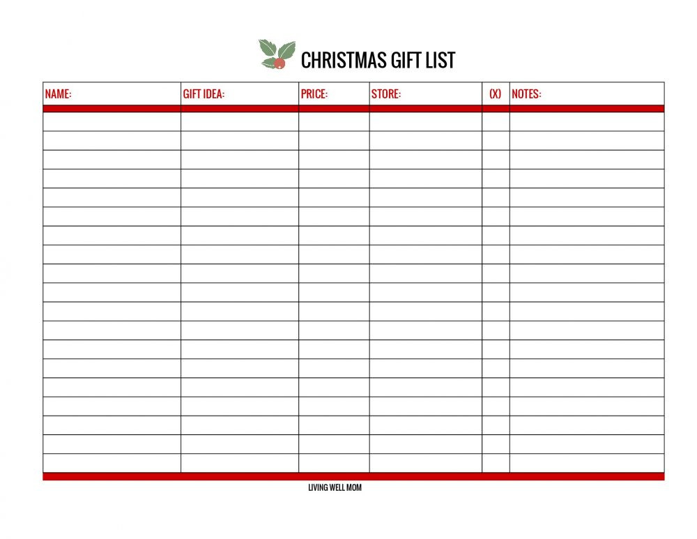 Christmas Gift List Ideas
 Free Christmas Gift List Printable and line Versions