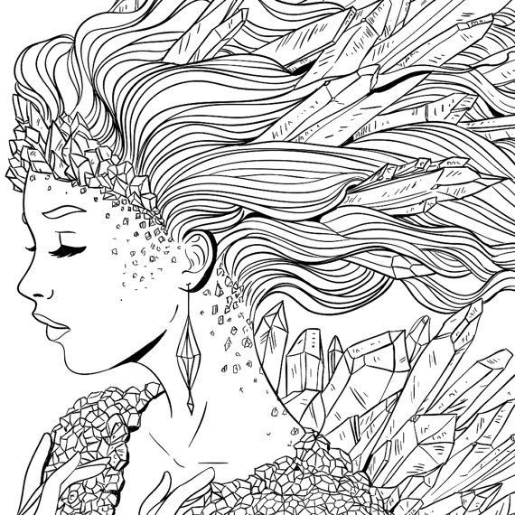 Christmas Girl Coloring Pages For Adults
 Adult Coloring Page Fantasy Crystal Line Art