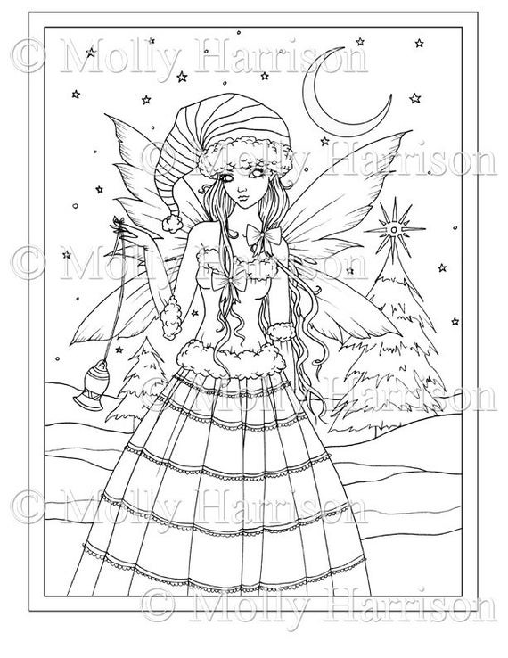 Christmas Girl Coloring Pages For Adults
 Christmas Fairy Printable Instant Download Adult Coloring