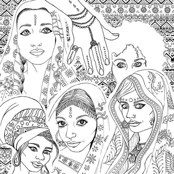 Christmas Girl Coloring Pages For Adults
 Coloring Book for Adults Indian & African Fashion Portraits