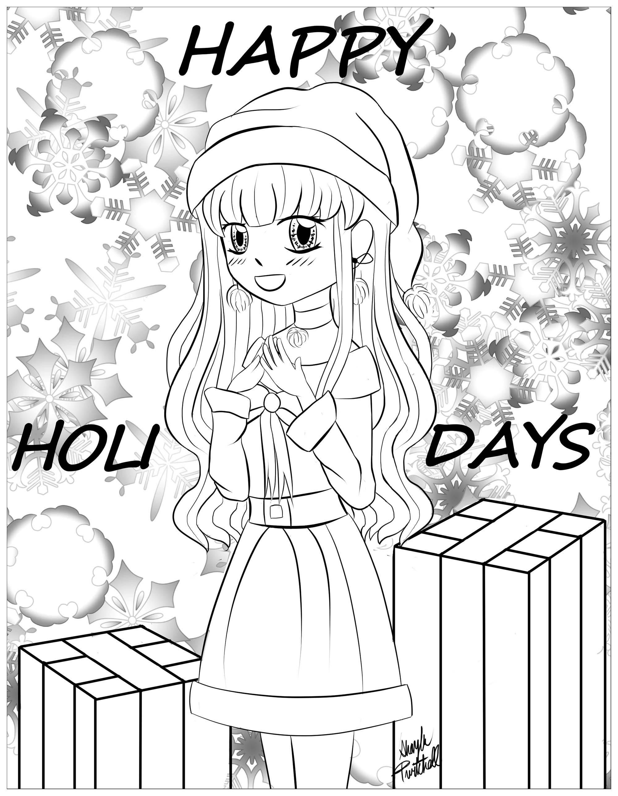 Christmas Girl Coloring Pages For Adults
 Christmas girl manga style Christmas Adult Coloring Pages