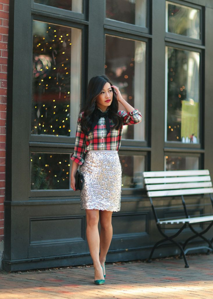 Christmas Party Outfit Ideas 2015
 Plaid Bow Sequins Holiday office party outfit ideas
