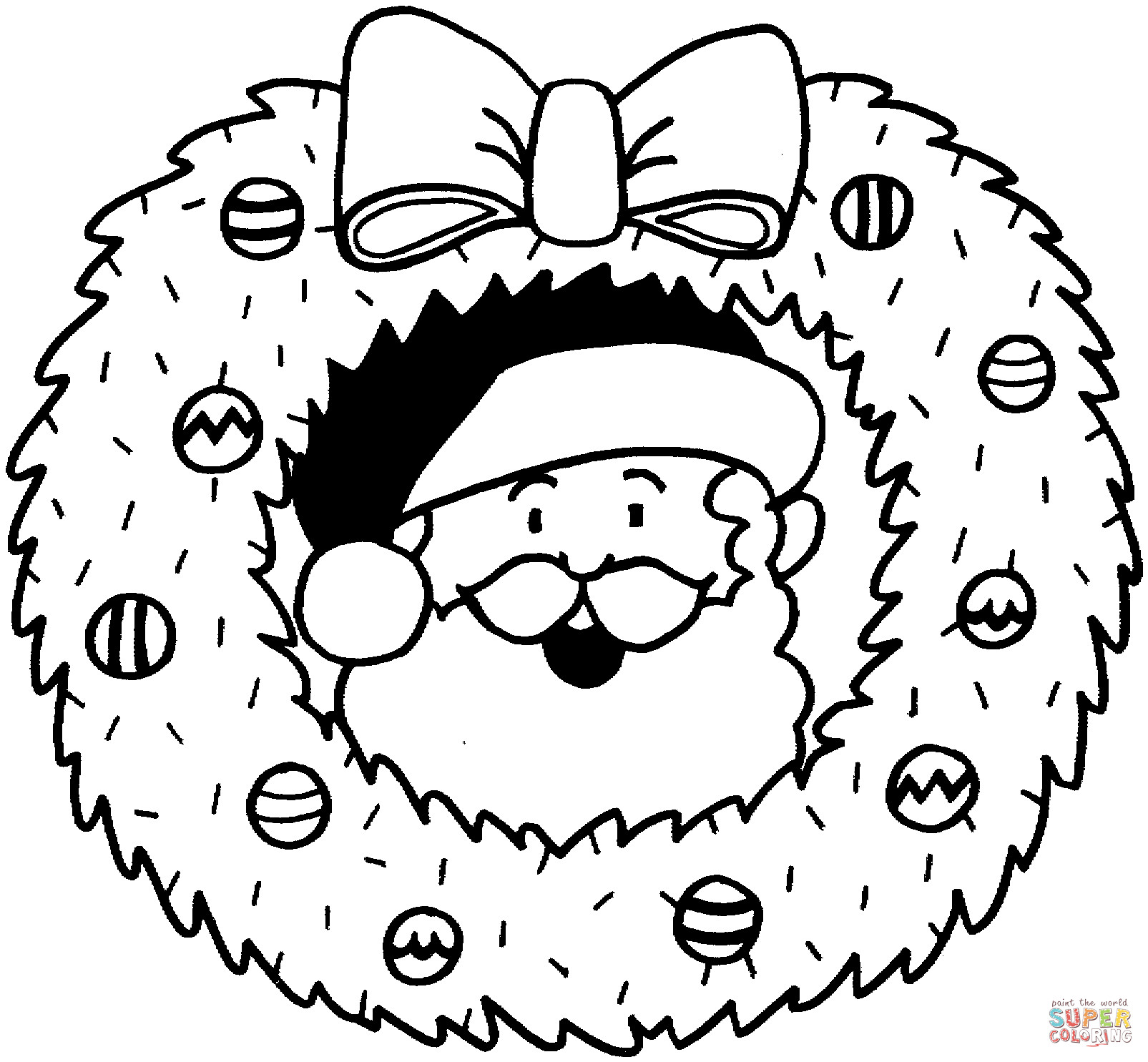Christmas Wreath Coloring Pages
 Christmas Wreath with Santa coloring page
