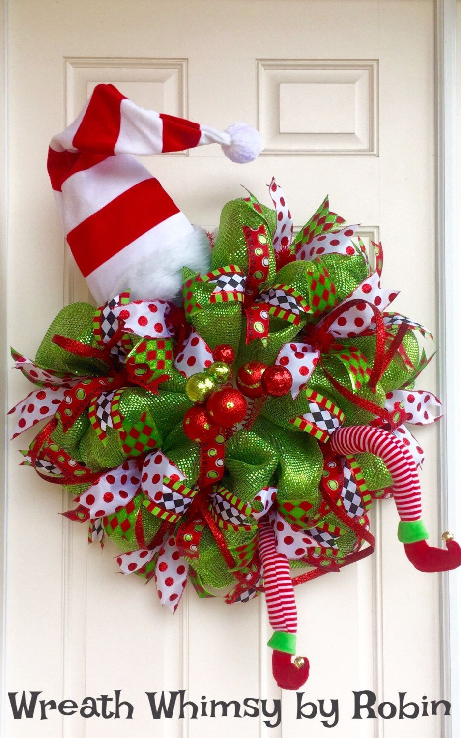Christmas Wreaths DIY
 XL Deco Mesh Holiday Elf Wreath in Lime Green & Red with