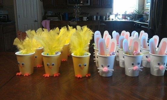 Classroom Easter Party Ideas
 Chick and Bunny treat cups Add a little easter grass and