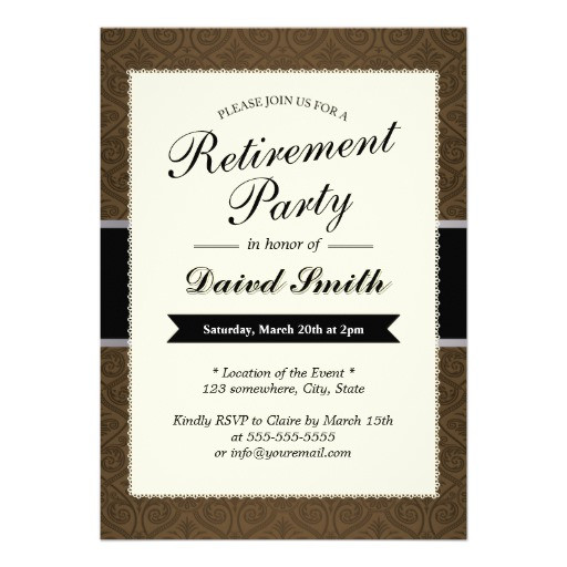 Classy Retirement Party Ideas
 Classy Brown Damask Retirement Party Invitations 5" X 7